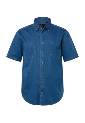 Lyhythihainen farkkupaita keskipunaisena. Kaksi rintataskua ja napitettava etumus. Pehmeä rakenne, jossa vahvistettu sauman ompelu.