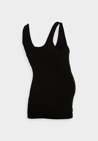 Top din bumbac negru cu dungi, cu bretele late, design slim și lungime extinsă pentru acoperire. Textură moale și material elastic.