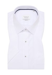 Witte overhemden van gladde stof, met een moderne pasvorm, puntige kraag, knoopsluiting aan de voorkant en korte mouwen. Inclusief een borstzak.