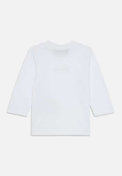 White long-sleeve t-shirt with a crew neck, made of cotton. Features a plain design with no patterns or accents on the back.