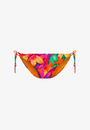 Multikleurige bikinibroek met bloemenprint in roze, oranje en groen. Beschikt over verstelbare zijbandjes en zachte, rekbare stof.
