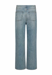 Vida jeans i ljusblå denim. Har hög midja, två bakfickor och en ren fåll. Tyget har en subtil textur.