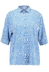 Kortärmad skjorta med knappar i blått med vita prickar, featuring en krage och en avslappnad passform. Tillverkad av lätt tyg.