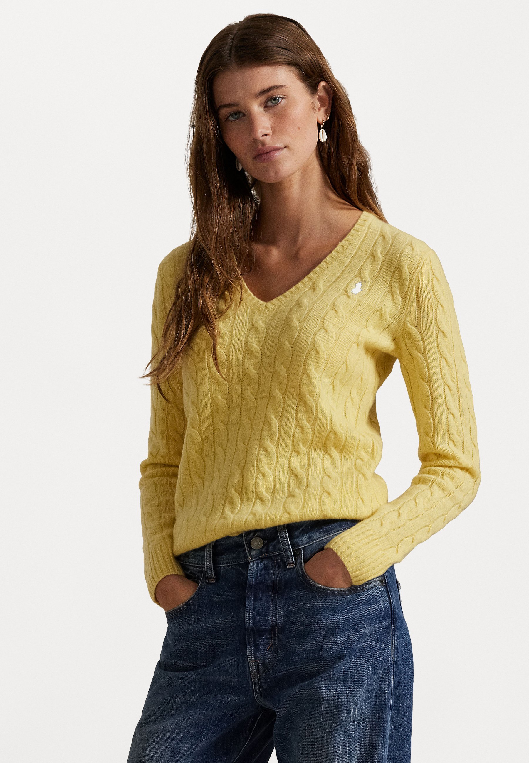 Polo Ralph Lauren CABLE-KNIT WOOL-CASHMERE V-NECK JUMPER Neule