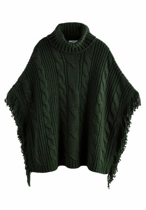 HIGH ROLL NECK FRINGE  - Poncho - green khaki