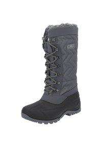 Grau wasserfester Winterstiefel mit einer gesteppten Oberseite, Kunstfellbesatz und strukturiertem Gummisohle; verfügt über ein Schnürdesign für einen sicheren Sitz.