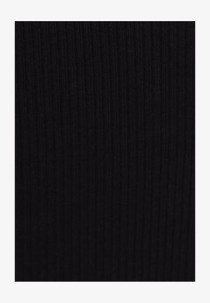 Schwarzer gerippter Stoff mit einem feinen, strukturierten Muster. Das Material wirkt weich und dehnbar, geeignet für enganliegende Bekleidung.