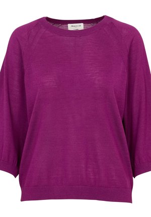 Paars gebreide trui met een brede halslijn, raglanmouwen en een ontspannen pasvorm. Gestructureerde stof met geribbelde manchetten en zoom.