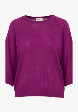Paars gebreide trui met een brede halslijn, raglanmouwen en een ontspannen pasvorm. Gestructureerde stof met geribbelde manchetten en zoom.