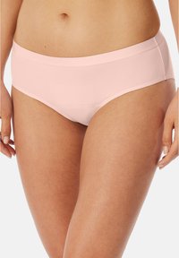 Helle rosa Hipster-Unterwäsche aus einem glatten, elastischen Stoff. Verfügt über einen breiten Taillenbund und ein nahtloses Design für zusätzlichen Komfort.