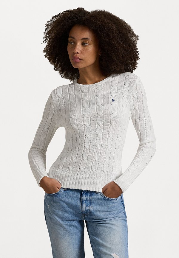 Cable Knit Cotton Crewneck Sweater - Jumper - weiss