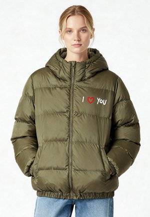 I LOVE YOU EMBROIDERY UNISEX PUFFER - Winterjas - khaki
