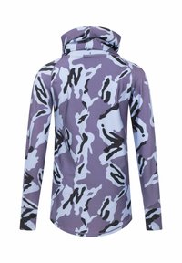 Langärmliges Kapuzenshirt im lila Camouflage-Muster. Hergestellt aus glattem, leichtem Material mit abgerundetem Saum und figurbetonten Ärmeln.