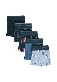 Set di cinque boxer realizzati in cotone. Presenta design in blu navy, a righe e con motivi di pinguini. Vita elastica con logo "SPRINGFIELD".