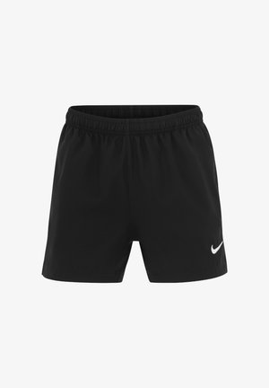 Shorts sportivi neri con vita elasticizzata e logo Nike bianco sul lato inferiore destro. Realizzati in tessuto leggero e traspirante.