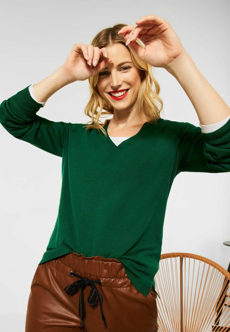 Damen Strickjacken | Street One V-AUSSCHNITT Strickpullover grün - YU53741 Damen Strickjacken | Street One V-AUSSCHNITT Strickpullover grün - YU53741
