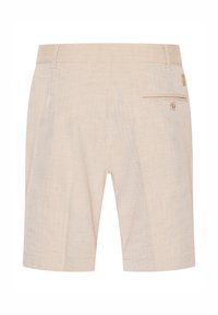 Light beige shorts with a textured fabric, single back pocket, and a subtle seam detail. Designed with a classic fit and mid-length cut.
