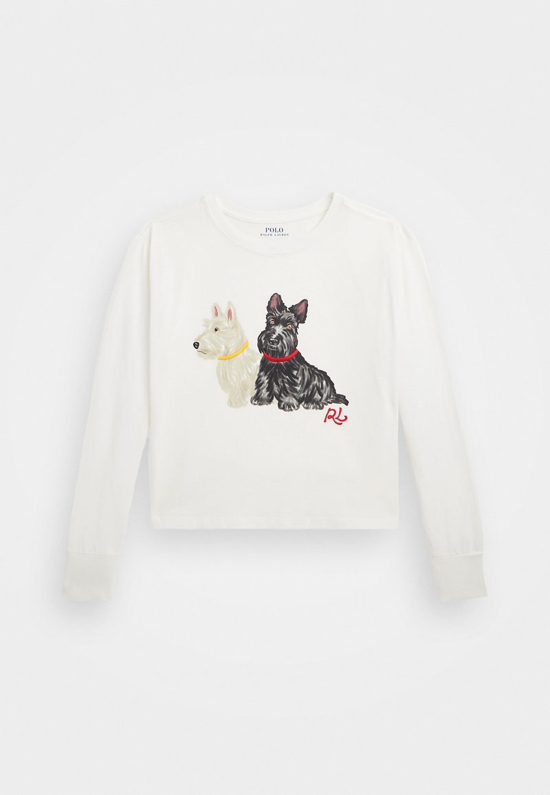 Polo Ralph Lauren DOG-PRINT JERSEY BOXY LONG-SLEEVE TEE - Majica z dolgimi rokavi - deckwash white