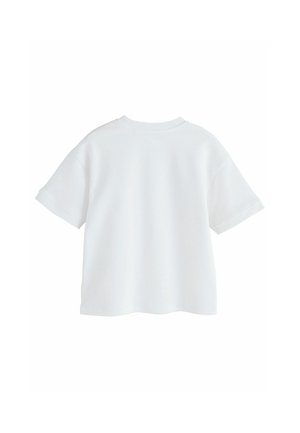 T-shirt bianco in cotone con collo rotondo, maniche corte e vestibilità rilassata. Tessuto a trama morbida con superficie liscia e senza motivi visibili.