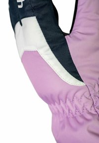 Purple and navy fabric glove with soft texture, featuring a white accent and visible stitching. Structured shape fits hand contours.