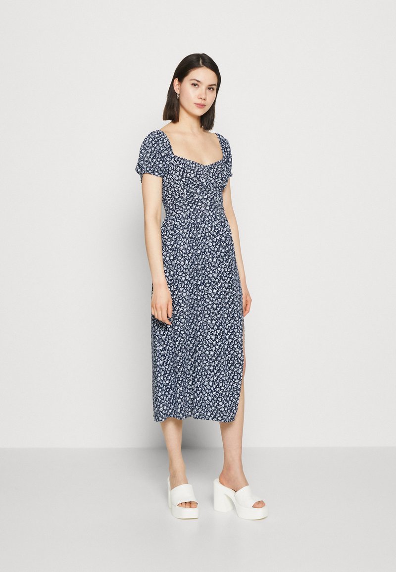 Hollister Co. RUCHED WAIST MIDI - Day dress - dark blue - Zalando.ie