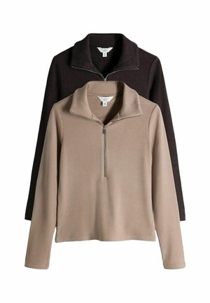 REGULAR FIT 2 PACK FUNNEL NECK QUARTER ZIP - Svetr - chocolate brown/oat marl
