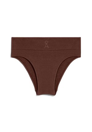 Braune Baumwollmischung-Slip mit gerippter Textur und breitem Bund, versehen mit einem dezenten, auf der Vorderseite eingeprägten Logo.