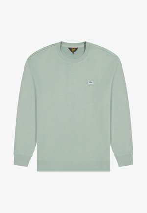 Sweat-shirt vert clair à col rond avec manches longues, poignets et ourlet côtelés, et petit logo "Lee" sur le côté gauche de la poitrine.