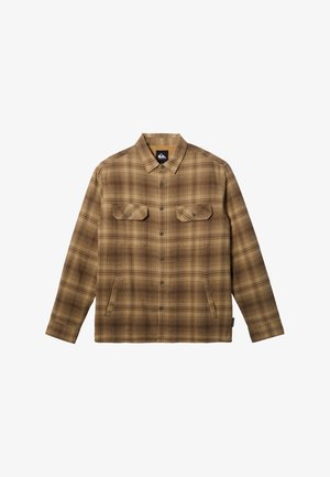 Brunternet skjorte med to brystlommer, knaplukning foran og lange ærmer. Lavet af et vævet stof med en blød tekstur.