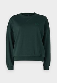 Sweatshirt vert foncé en mélange de coton, avec col rond, poignets côtelés et logo brodé sur la poitrine. Coupe décontractée.