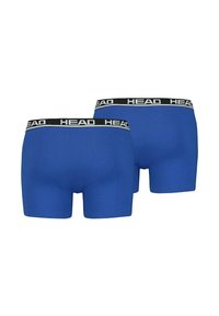 Blaue Baumwollboxershorts mit einem schwarzen Bund, der die weiße "HEAD"-Markierung trägt. Das Design ist enganliegend mit einer glatten Textur und ohne Muster.