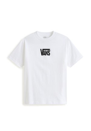 Biała bawełniana koszulka z czarnym logo "VANS" na środku klatki piersiowej. Krótkie rękawy i okrągły dekolt. Gładka tekstura.