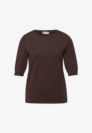 Pull tricot marron à manches courtes avec encolure ronde et poignets et ourlet côtelés, étiquette "Street One".