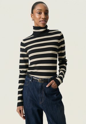 SPINA STRIPED ROLLNECK - Jumper - black w sandshell stripe