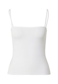 Witte geribbelde camisole met dunne verstelbare bandjes. Aansluitend ontwerp en een zachte textuur, met een naadloze zoom. Eenvoudige, minimalistische stijl.
