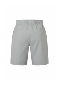 Lichtgrijze shorts van een gladde, lichte stof. Voorzien van een elastische tailleband, twee achterzakken en nette stiksels.