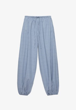 PULL&BEAR, CHECKED ELASTICATED WAISTBAND WITH DRAWSTRING - SAROUEL TROUSERS - Pantalon classique - blue