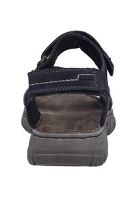 Pánské tmavě modré sandály s plochou, texturovanou šedou podrážkou. Design nastavovacího popruhu obsahuje kontrastní šití a polstrovaný vnitřek.