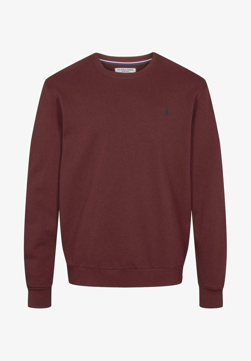 Sweat-shirt à col ras du cou bordeaux avec manches longues et petit logo sombre sur le côté gauche de la poitrine, de U.S. Polo Assn.