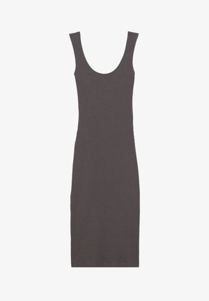 Rippendes, ärmelloses Kleid in Dunkelgrau mit rundem Ausschnitt und taillierter Passform, hergestellt aus einem weichen Stoff mit leichtem Stretch.