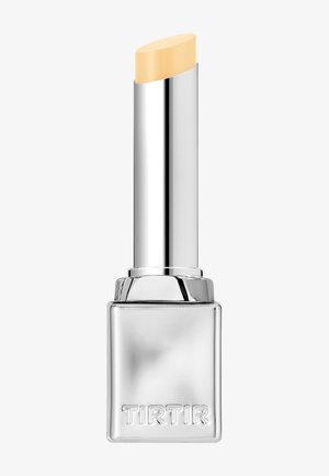 Silberner Lippenstiftetui mit herausgezogenem beigem Creme-Lippenstift, Markenname TIRTIR ist im unteren Teil des Etuis eingeprägt.