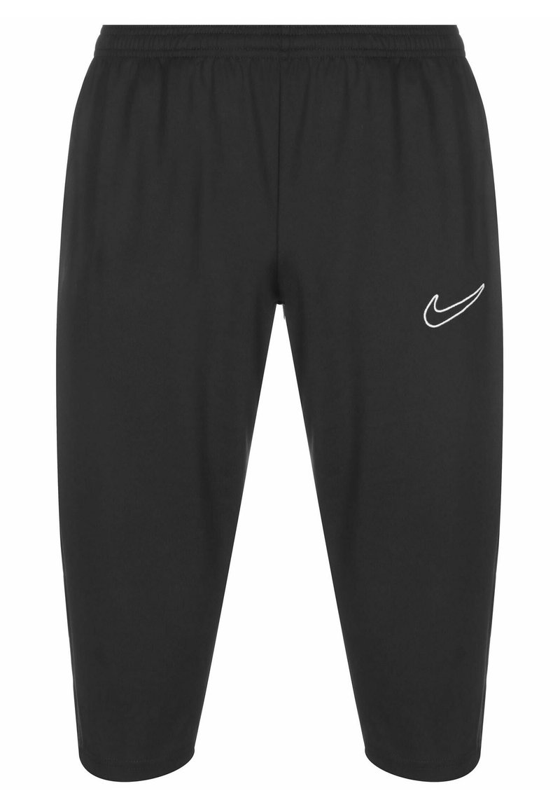 Pantaloni sportivi neri con vita elasticizzata, taglio lungo fino al ginocchio e logo Nike swoosh bianco sul lato inferiore destro. Tessuto morbido.