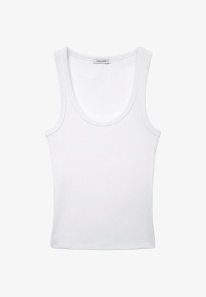 Top bianco in cotone a coste con spalline larghe e scollatura rotonda, etichetta "CALLIOPE" all'interno del colletto.