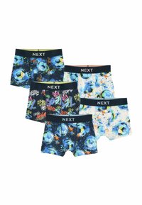 Fem par pojkarboxers som har olika tryck, främst i mörkblått, med livfulla fotbolls- och graffiti-mönster. Elastiskt midjeband med "NEXT"-logotyp.