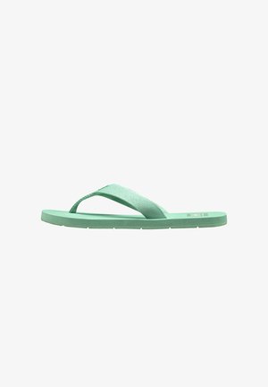 Mint green flip-flop with fabric straps and a textured sole. Simple design with a flat footbed and no additional embellishments.