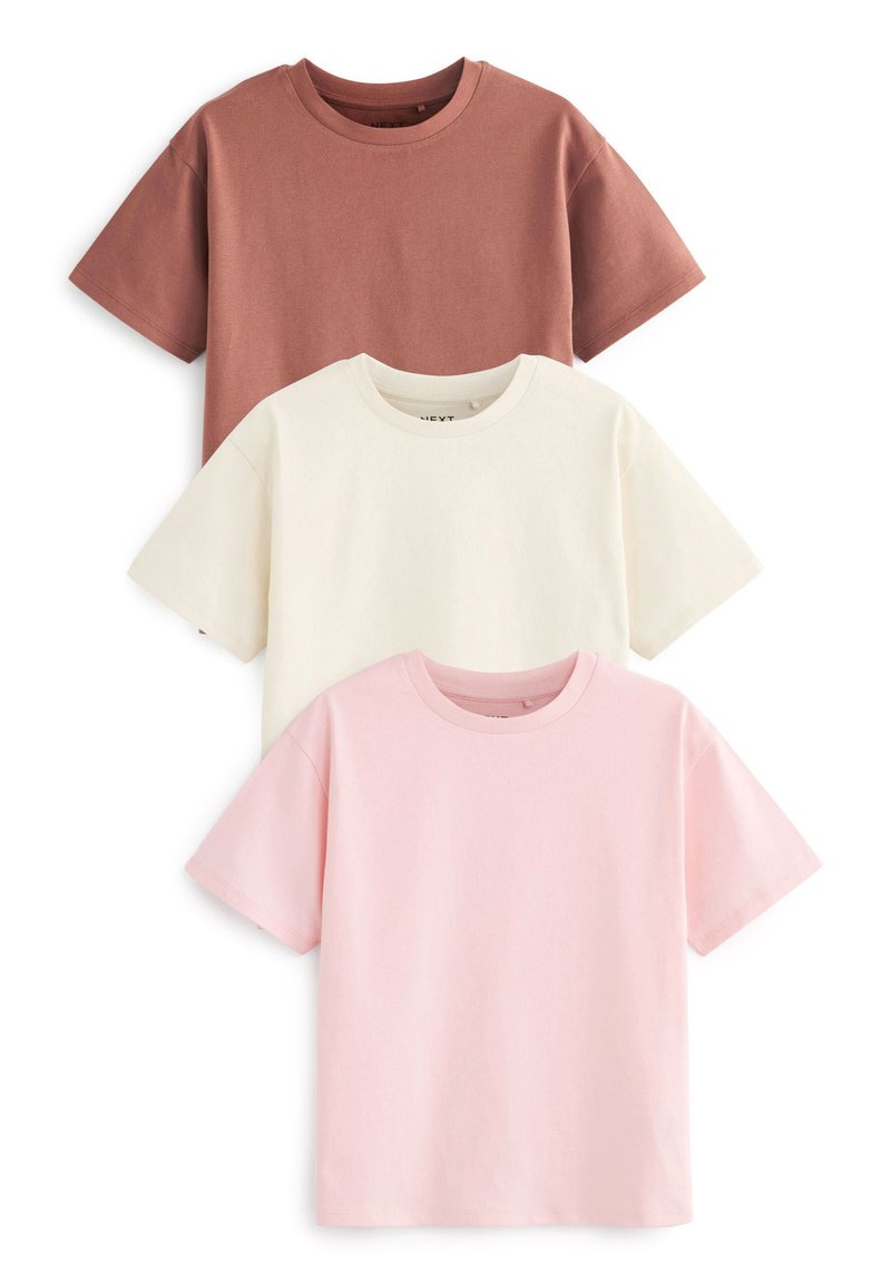 Next 3 PACK - T-Shirt basic - pink ecru brown