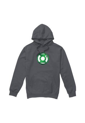 Dark gray hooded sweatshirt with front pocket and green and white Green Lantern logo centered on chest.