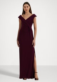 Lauren Ralph Lauren JERSEY OFF THE SHOULDER GOWN - Iltapuku - pinot noir