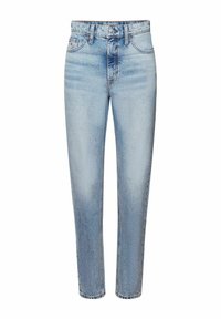 Jeans in denim azzurro chiaro con vita alta, design a gamba dritta, stile classico a cinque tasche e leggeri segni di usura sul tessuto.