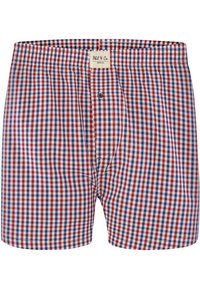 Boxershorts van katoen, met een rood-wit-blauw ruitpatroon, met een knoopsluiting en een elastische tailleband.